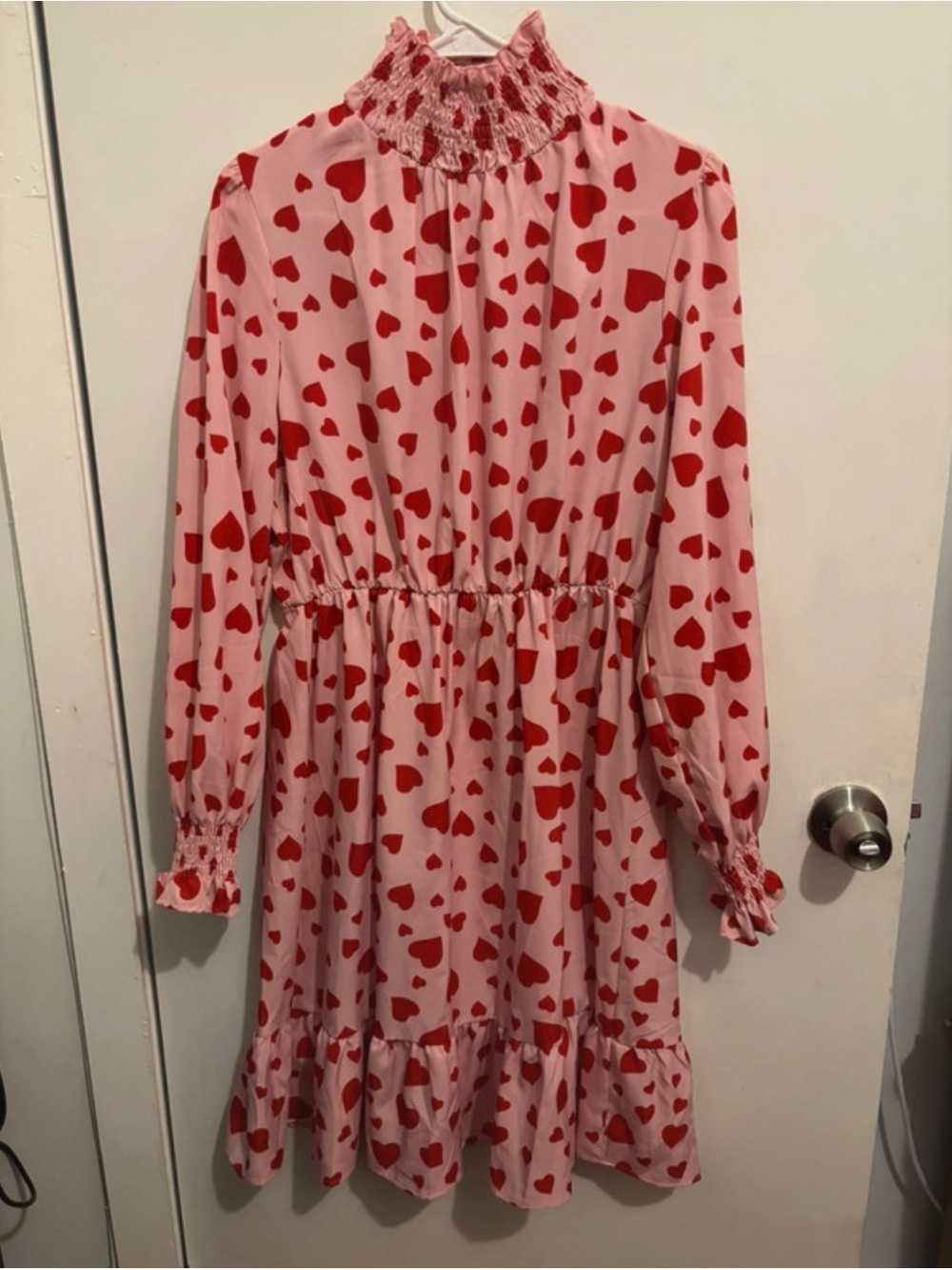 Pink Red Heart-Print Midi Dress - Classic Romantic Style